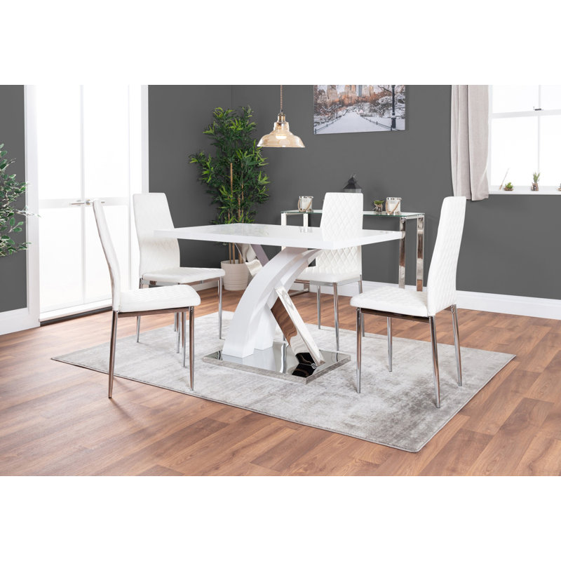 Bless international Edzard Dining Table in White High Gloss & Chrome